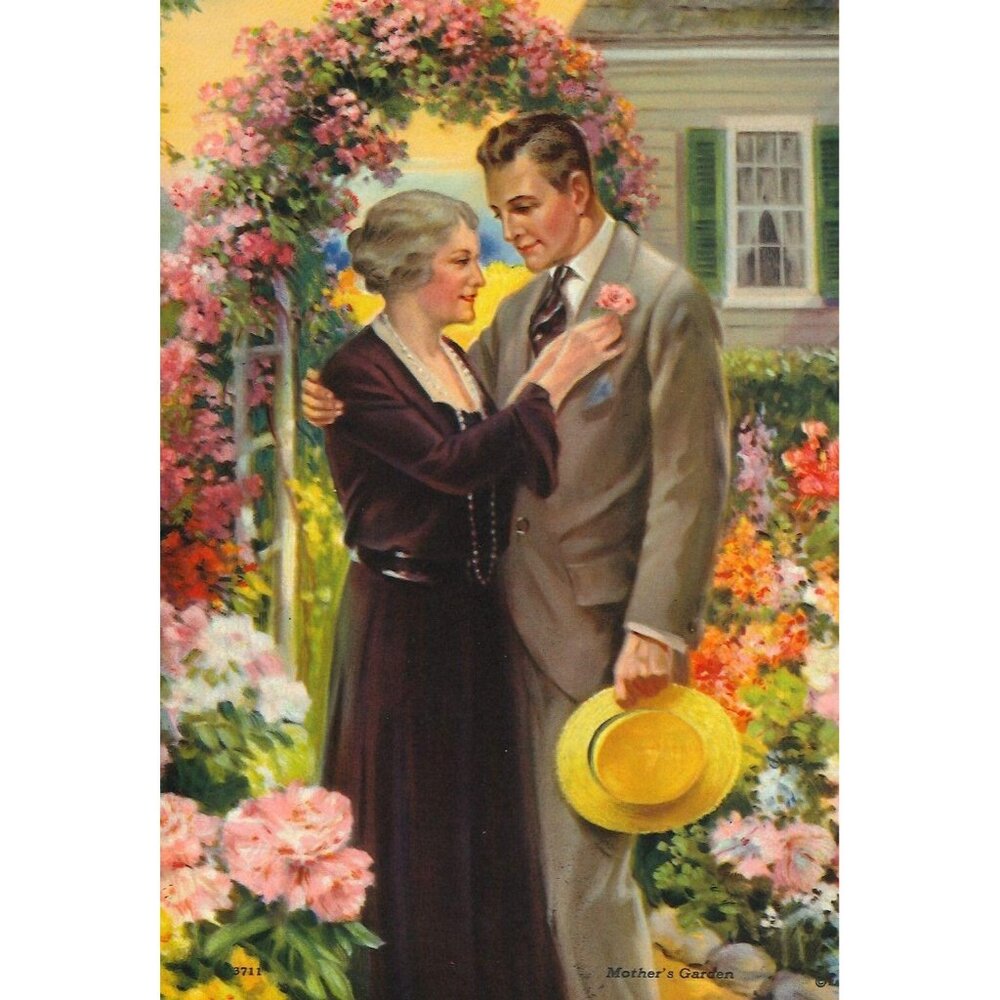 Vintage Calendar Lithograph "Mother's Garden" 5.75x7.75